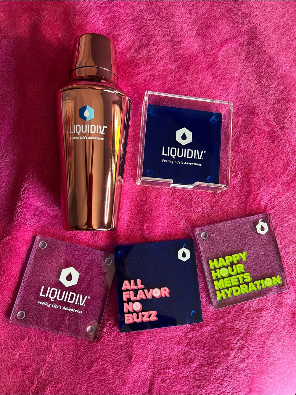 Liquid IV Rose Gold Drink Shaker & 4 pc Coaster Set
